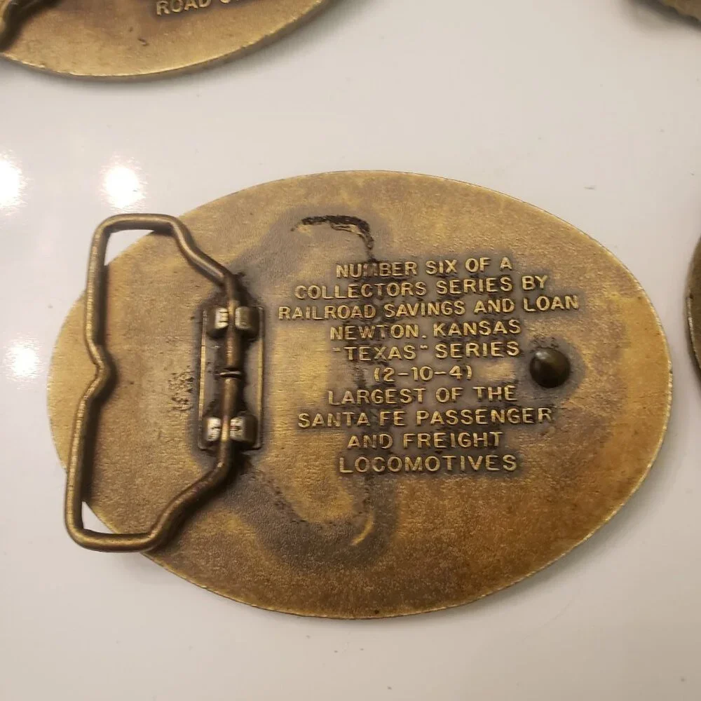 Railroad Savings and Loan Belt Buckle Complete Set 7 Newton Kansas Santa Fe‎